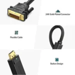 UGREEN DP103 (10221) DisplayPort Male to DVI (24+1) Male Full HD Cable (2m) - Black - Image 2