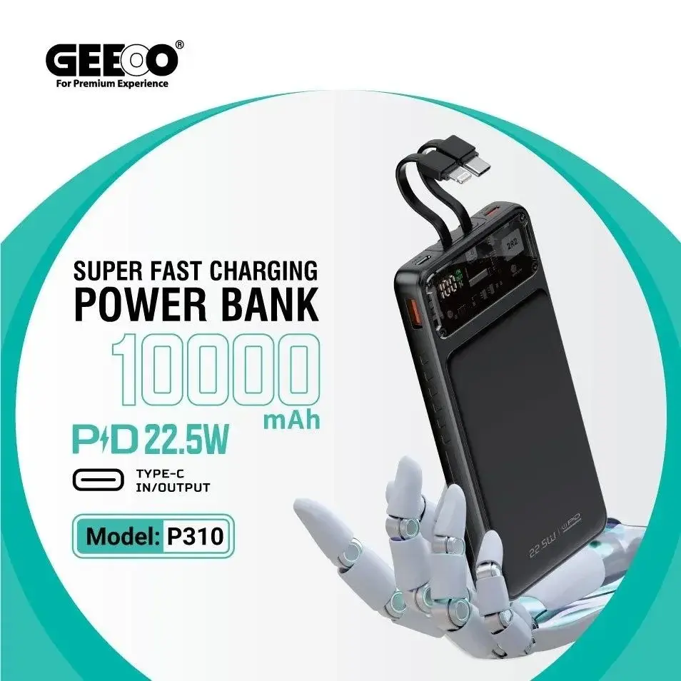 product_11392_main.webp Geeoo P310 3-in-1 Fast Charging 10000mAh Power Bank with Attached Cables & LED Display - Image 1