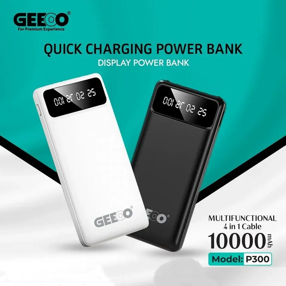 product_11399_main.webp GEEOO P300 Quick Charging 10000mAh Power Bank with Attached Cables & LED Display - Image 1